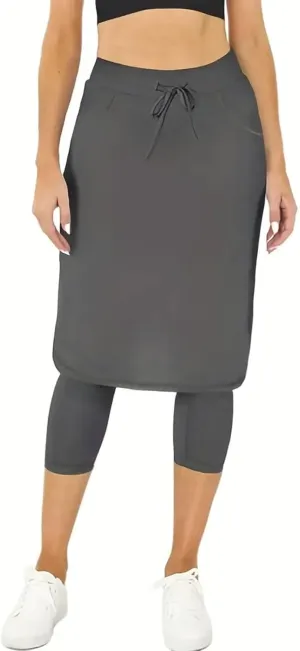 Skirts with Leggings Knee Length Cycling Tennis Golf Athletic Skorts for Women High Waisted Midi Skirts Fall