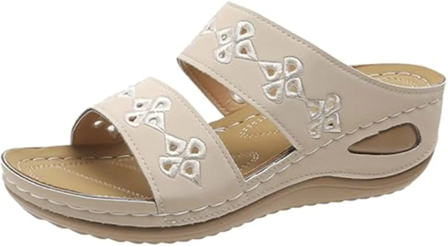 Slip On Wedge Sandals for Women Comfortable Casual Summer Ladies Slide Slippers Indoor and Outdoor Thick Sole Open Toe Garden Shoes Crisscross Woven Comfy Dressy Slides Lightweight Platform Sandals