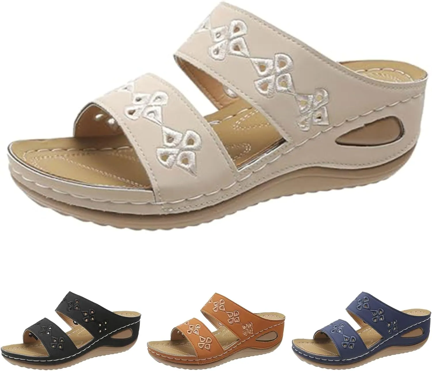 Slip On Wedge Sandals for Women Comfortable Casual Summer Ladies Slide Slippers Indoor and Outdoor Thick Sole Open Toe Garden Shoes Crisscross Woven Comfy Dressy Slides Lightweight Platform Sandals