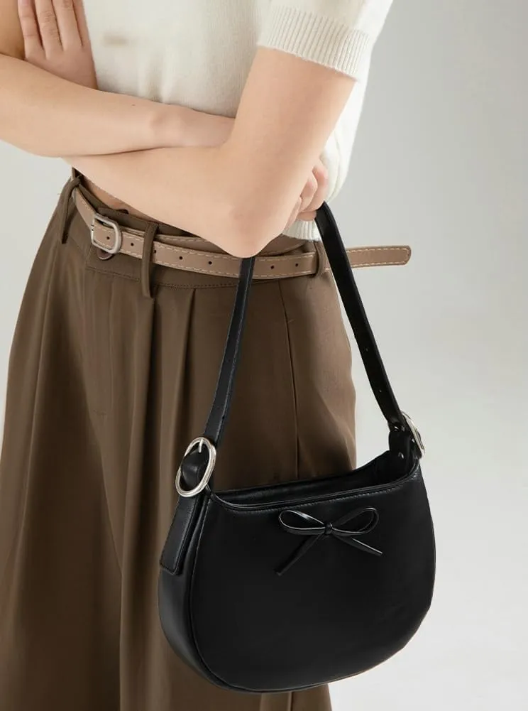 Slouchy Bow PU Leather Hobo Bags Women Trendy Underarm Shoulder Bag Cute Crescent Crossbody Purse Satchel Tote Handbag