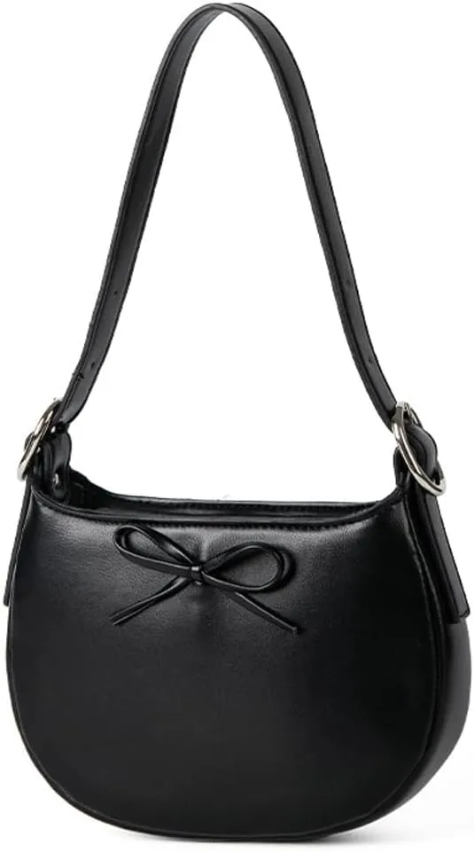Slouchy Bow PU Leather Hobo Bags Women Trendy Underarm Shoulder Bag Cute Crescent Crossbody Purse Satchel Tote Handbag