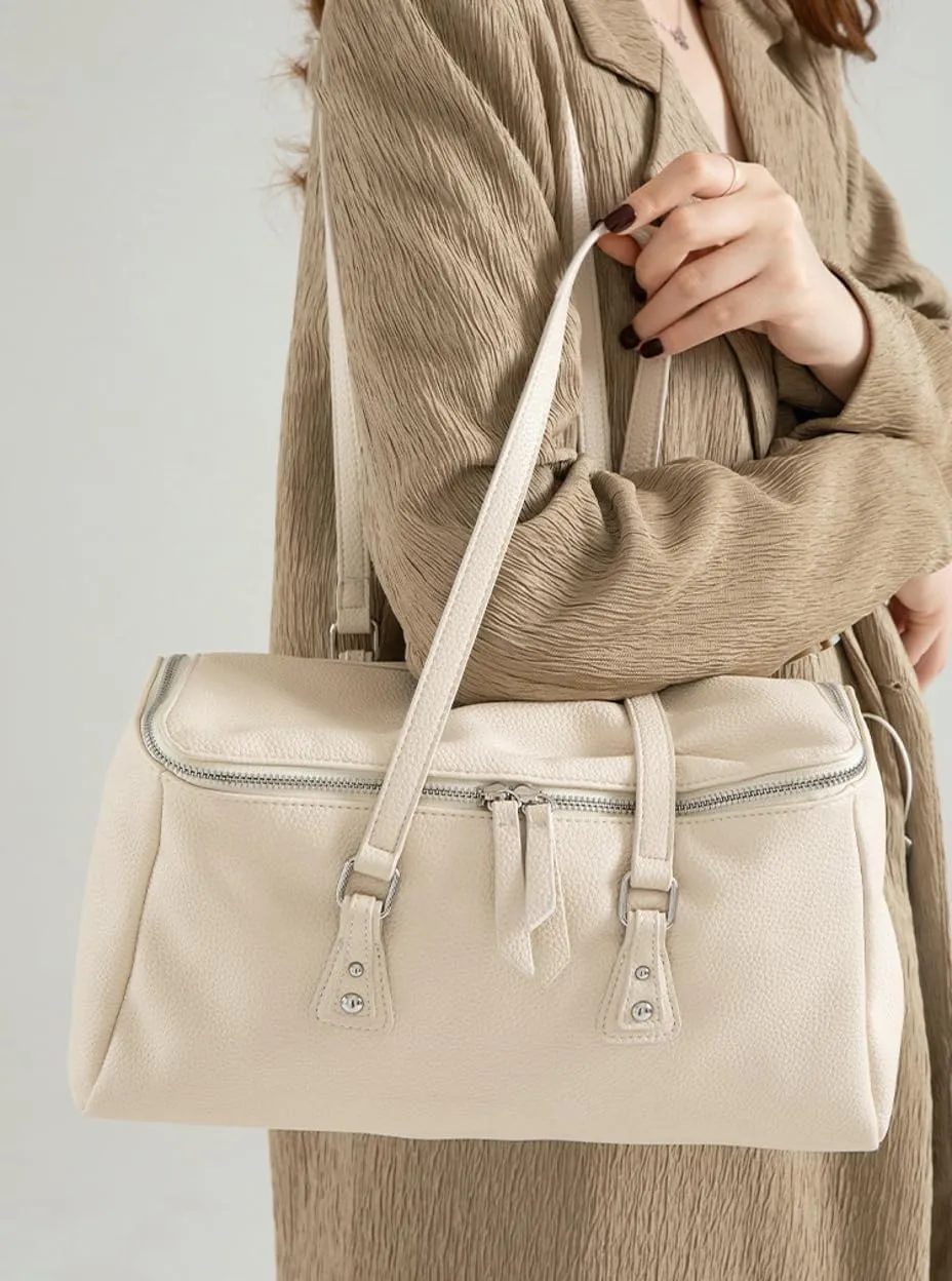 Slouchy PU Leather Box Hobo Bags Women Trendy Underarm Shoulder Bag Cute Satchel Crescent Crossbody Purse Tote Handbag