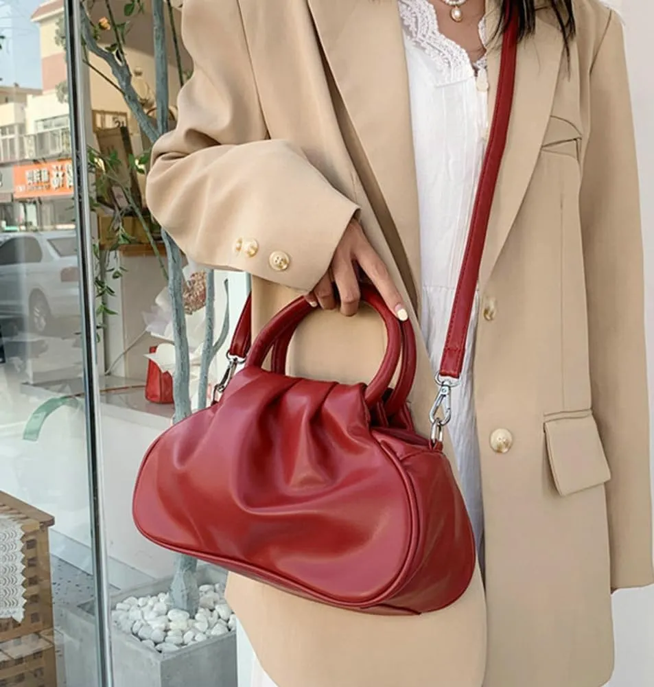 Slouchy PU Leather Cloud Hobo Bags Women Trendy Underarm Crescent Shoulder Bag Cute Satchel Crossbody Purse Tote Handbag