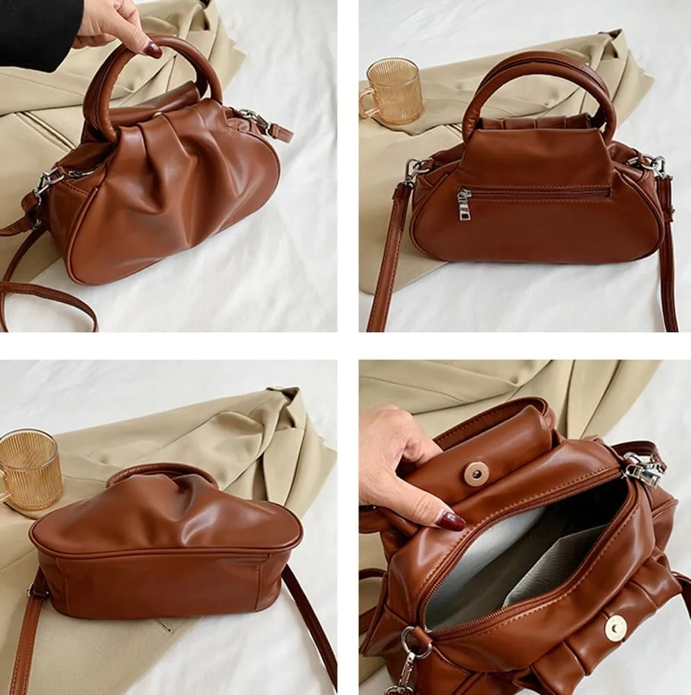Slouchy PU Leather Cloud Hobo Bags Women Trendy Underarm Crescent Shoulder Bag Cute Satchel Crossbody Purse Tote Handbag