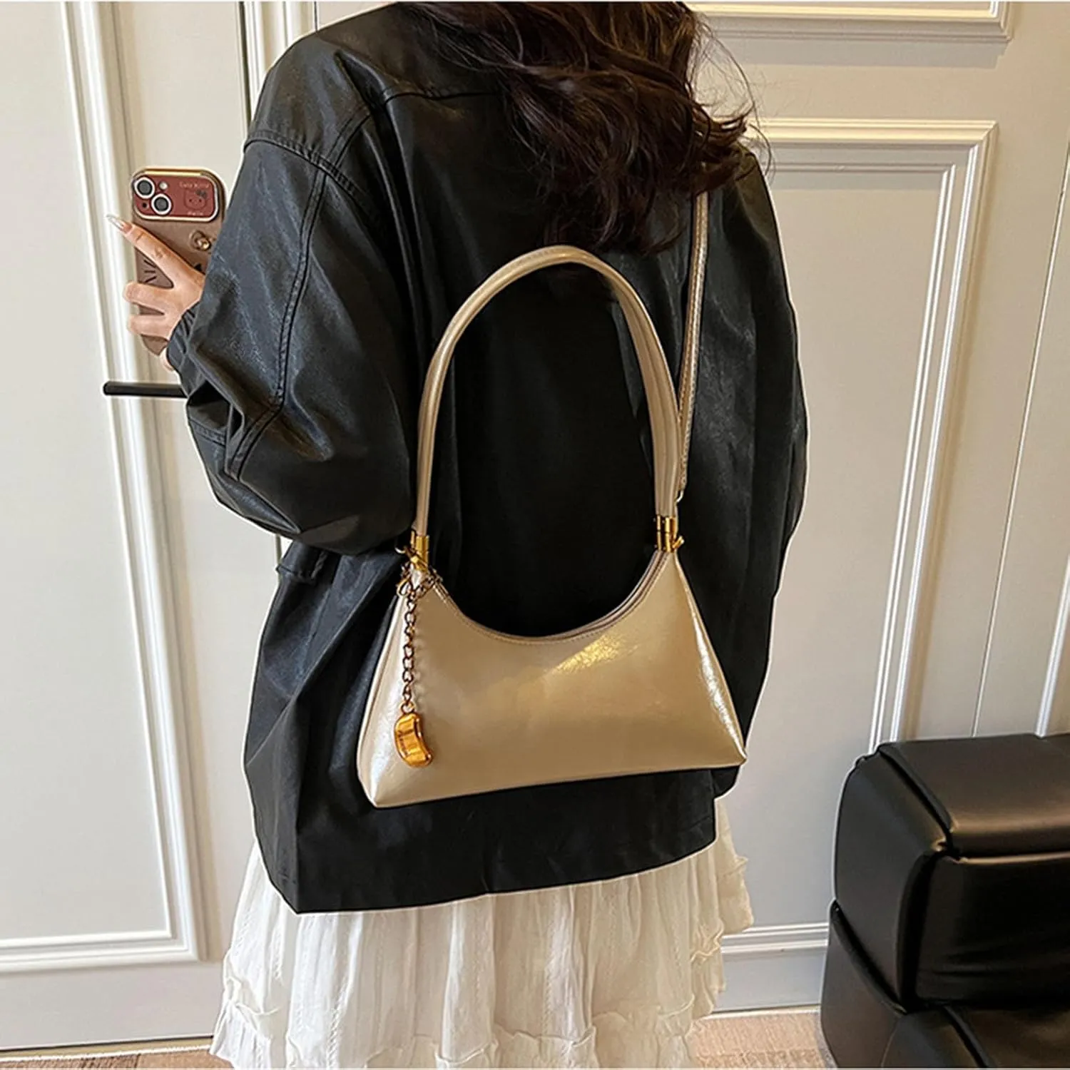 Small Hobo Shoulder Bag for Women 2025 - PU Leather Crossbody Purse with Detachable Strap | Trendy Vintage Crescent Bag
