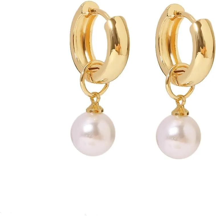 Someone & HerOwn Pearl Drop Earrings - 18K Gold Filled Pearl Drop Dangle Earrings - Hypoallergenic, Waterproof, Tarnish-Resistant - 18K Gold Filled, Gold Earrings - Women Gift Ideas
