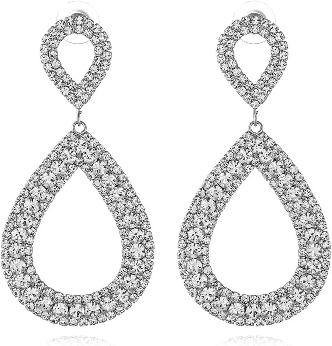 Sparkling Rhinestone Teardrop Dangle Earrings Elegant Crystal Statement Earrings Delicate Teardrop Drop Earrings for Prom Hypoallergenic Wedding Jewelry