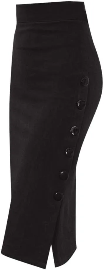 Split Size Office Multiple Pencil Womens High Skirt Waisted Button Skirt Ladies Pleated Midi Skirts for Women