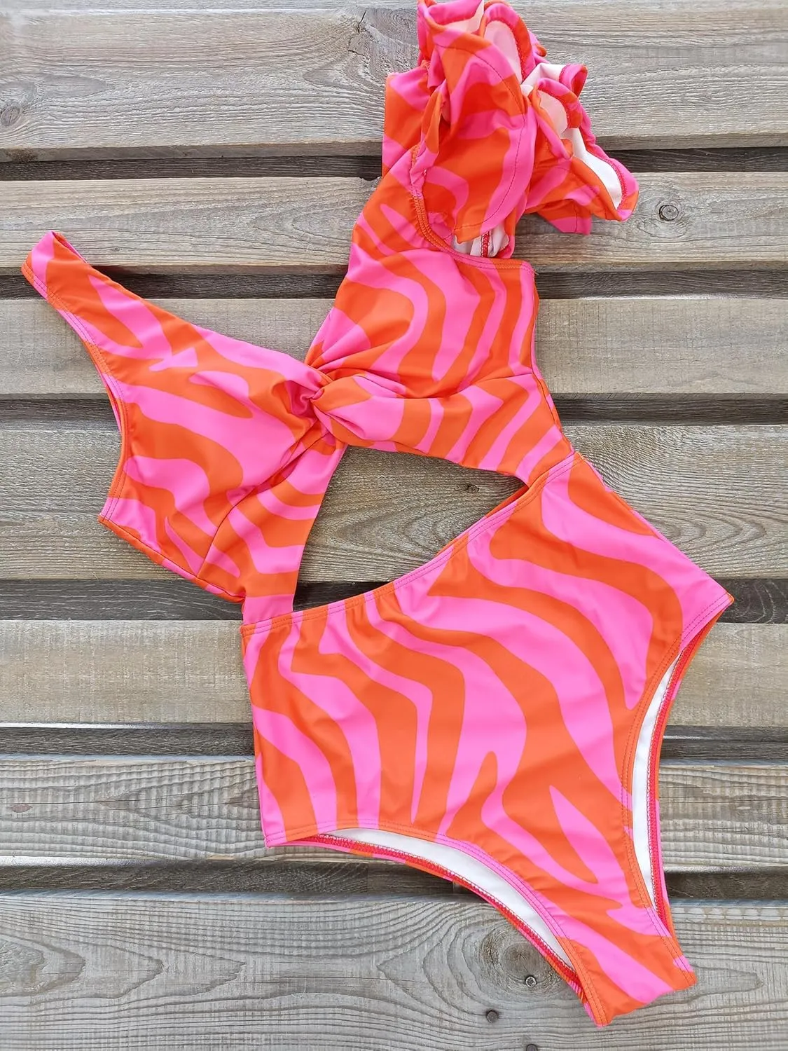 SPORLIKE Women One Piece Swimsuit Twist Front Flounce Bathing Suit Padded Monokini
