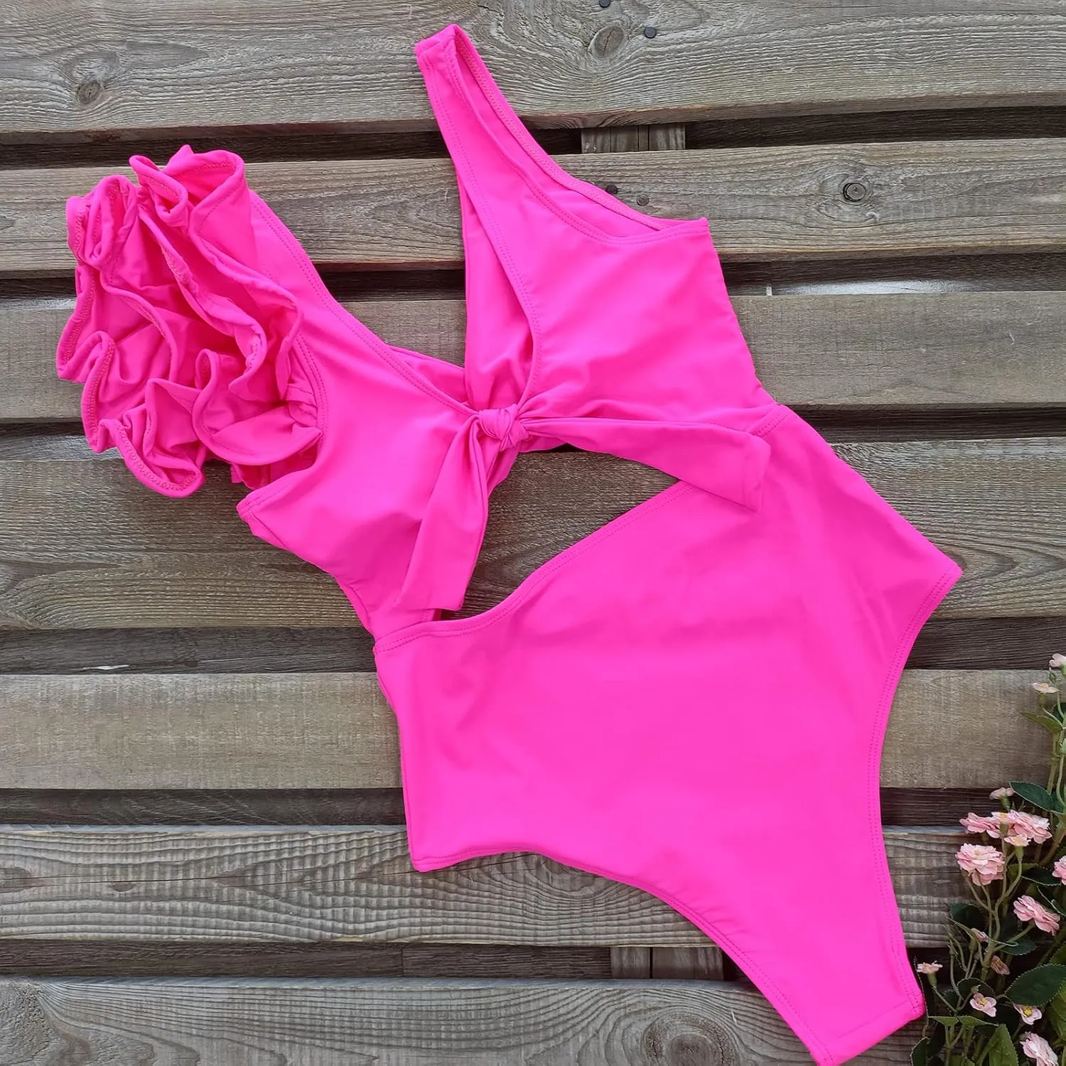 SPORLIKE Women One Piece Swimsuit Twist Front Flounce Bathing Suit Padded Monokini