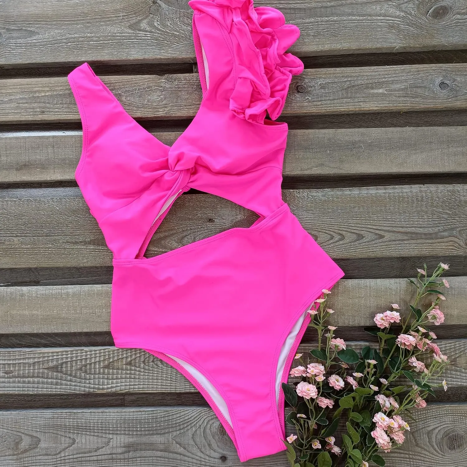 SPORLIKE Women One Piece Swimsuit Twist Front Flounce Bathing Suit Padded Monokini