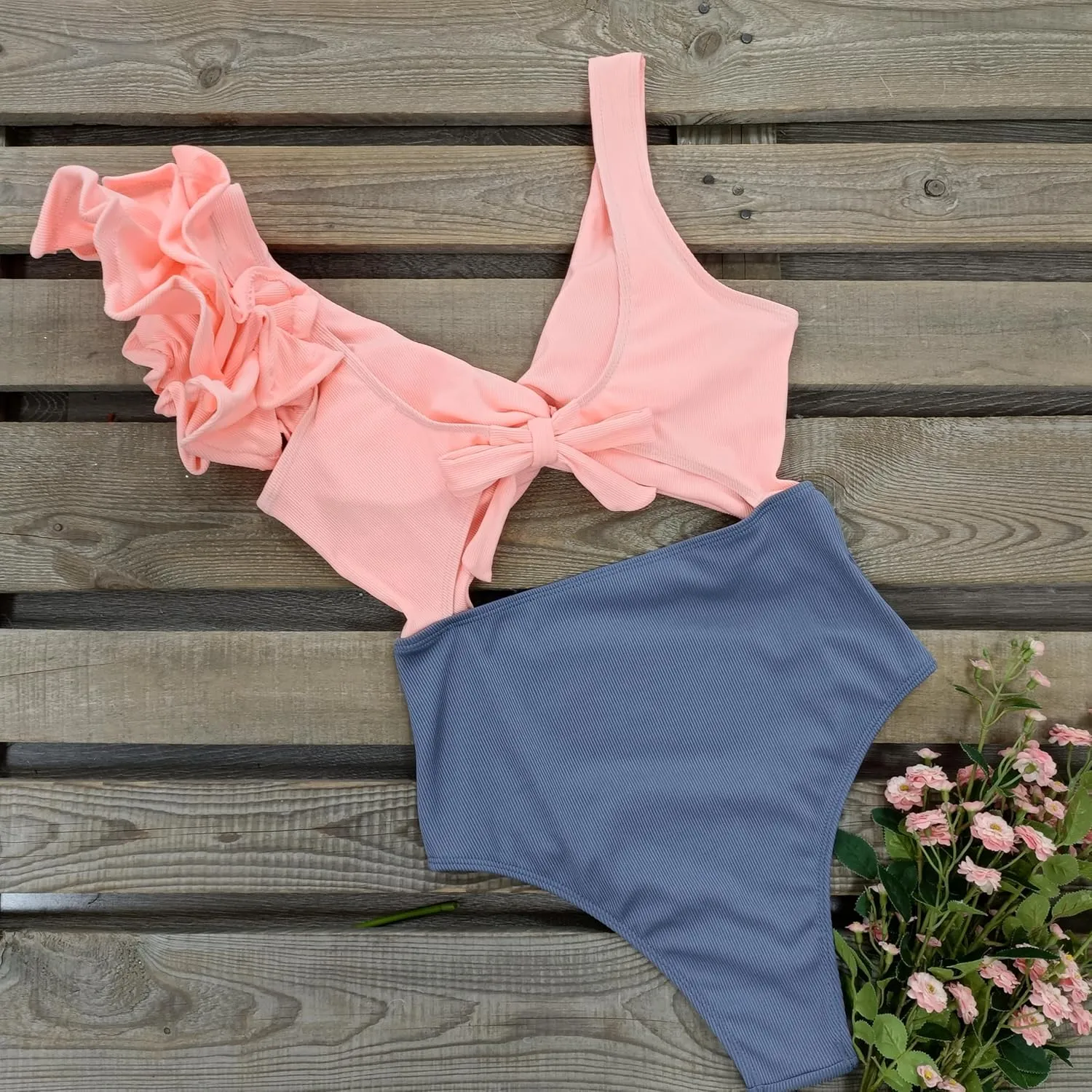 SPORLIKE Women One Piece Swimsuit Twist Front Flounce Bathing Suit Padded Monokini