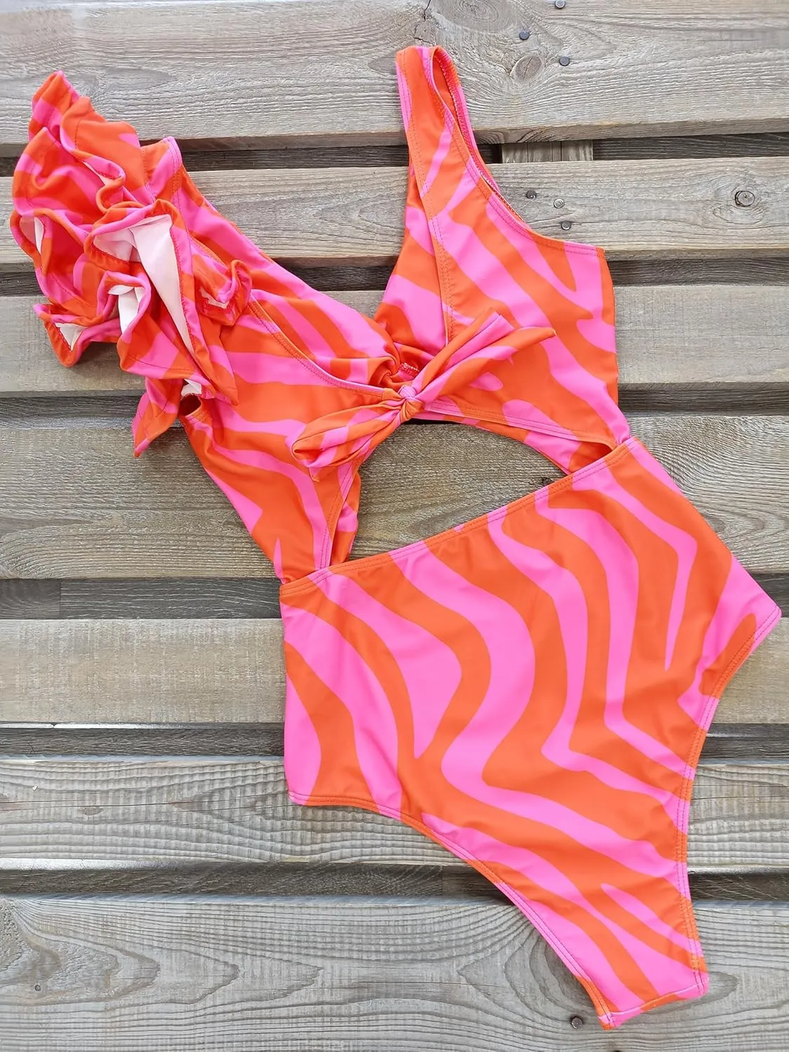 SPORLIKE Women One Piece Swimsuit Twist Front Flounce Bathing Suit Padded Monokini