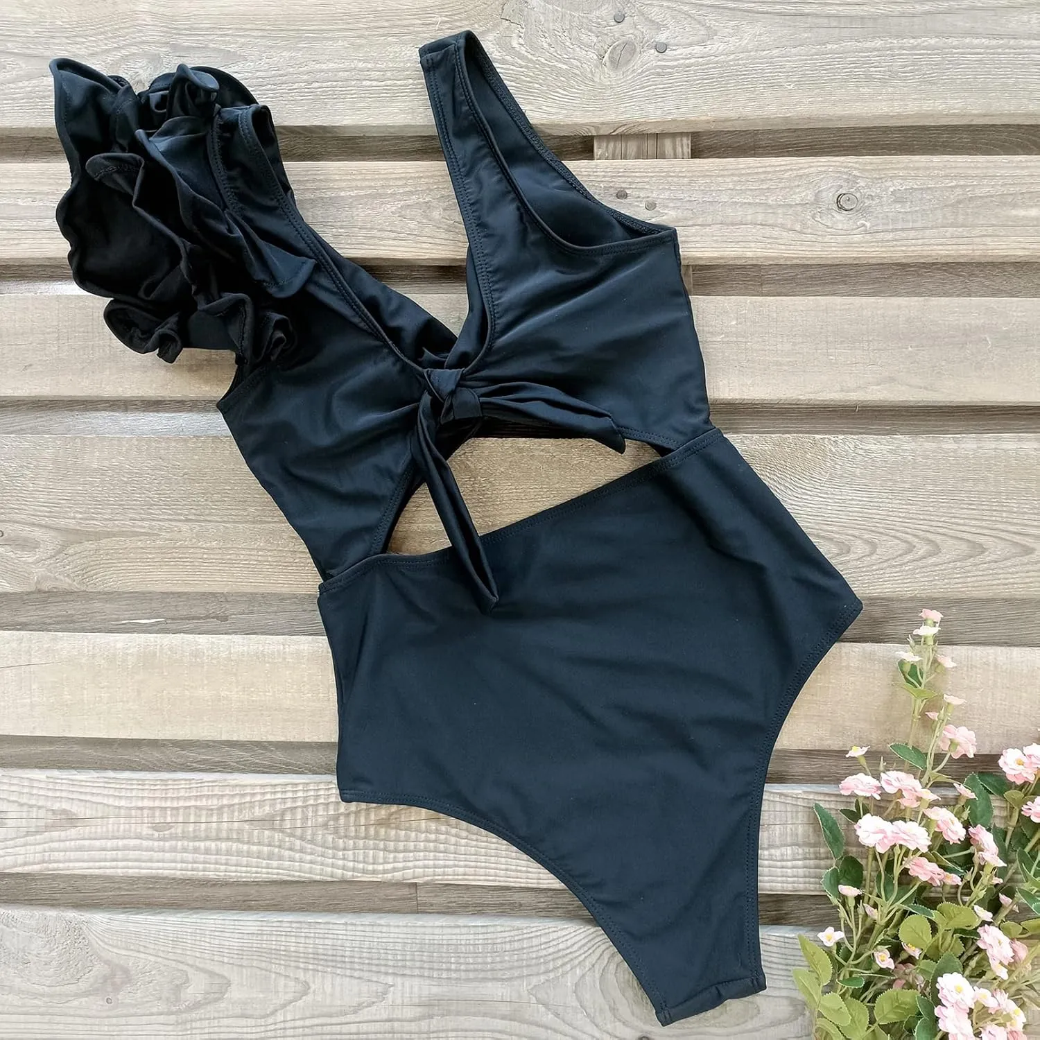 SPORLIKE Women One Piece Swimsuit Twist Front Flounce Bathing Suit Padded Monokini