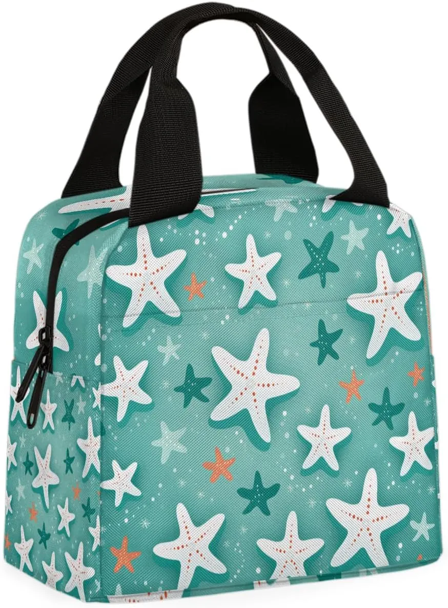 Starfish Cartoon Lunch Bag Colorful Starfish Tote Lunch Bag Reusable Lunch Box Leakproof Cooler Bag
