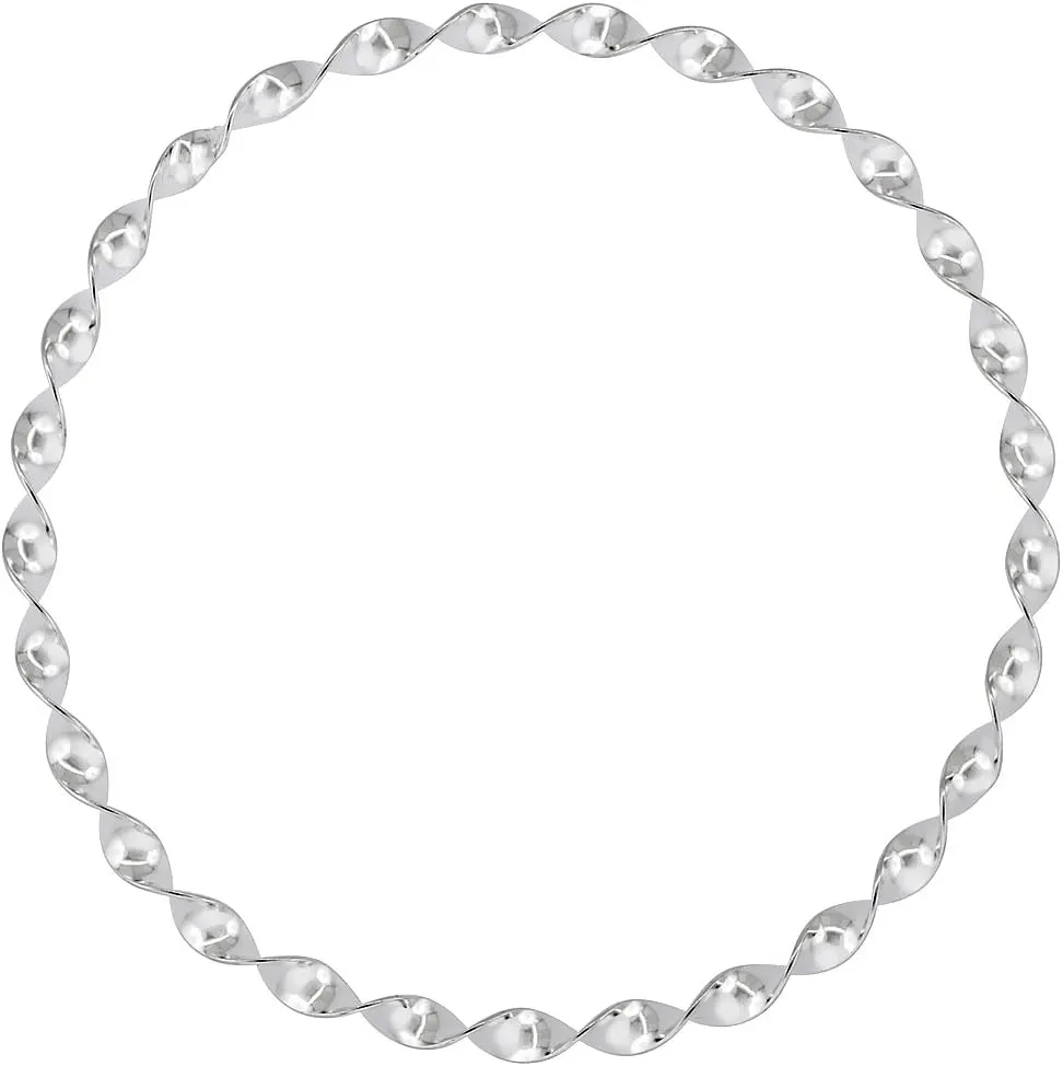 Sterling Silver Twisted Bangle Bracelet for Women Stackable Slip-On 4-6mm Ftat Wire fits 7 inch Wrist Sizes