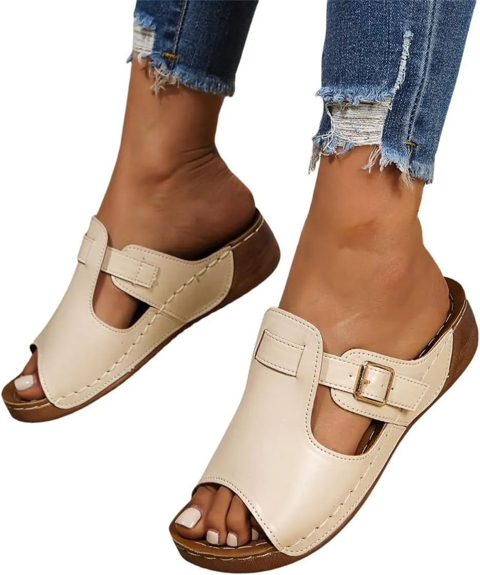Summer Wedges for Women 2025 Orthopedic Platform Sandal Wide Width Adjustable Buckle Beach Slides Open Toe Fish Mouth House Slippers
