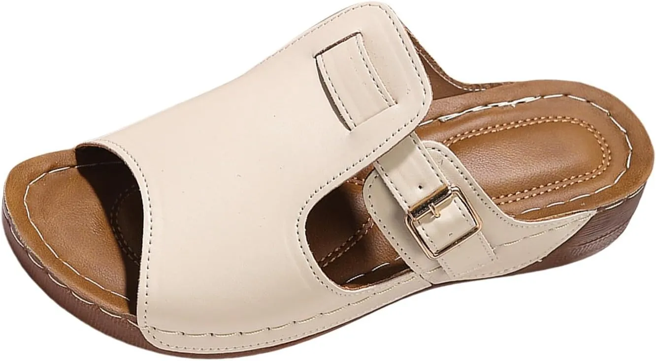 Summer Wedges for Women 2025 Orthopedic Platform Sandal Wide Width Adjustable Buckle Beach Slides Open Toe Fish Mouth House Slippers