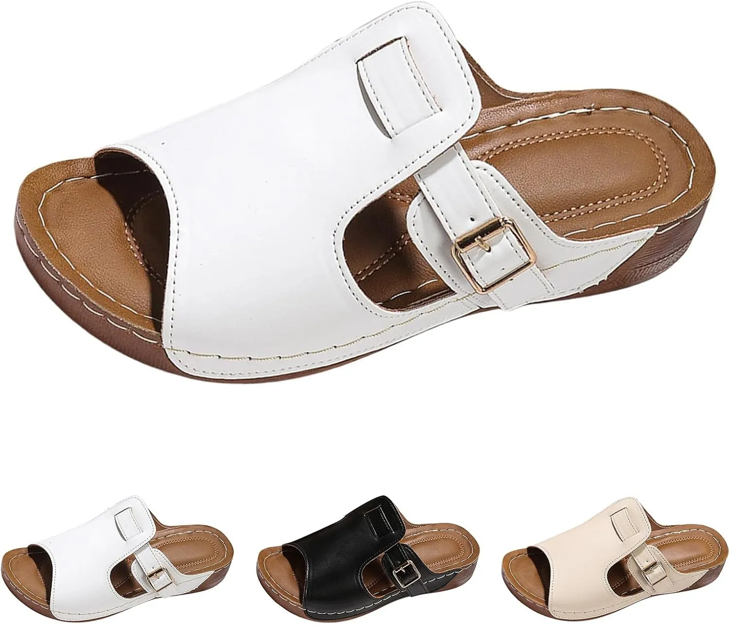 Summer Wedges for Women 2025 Wide Width Platform Slides Breathable Orthotic Sandals Dressy Adjustable Slip on Buckle Slipper