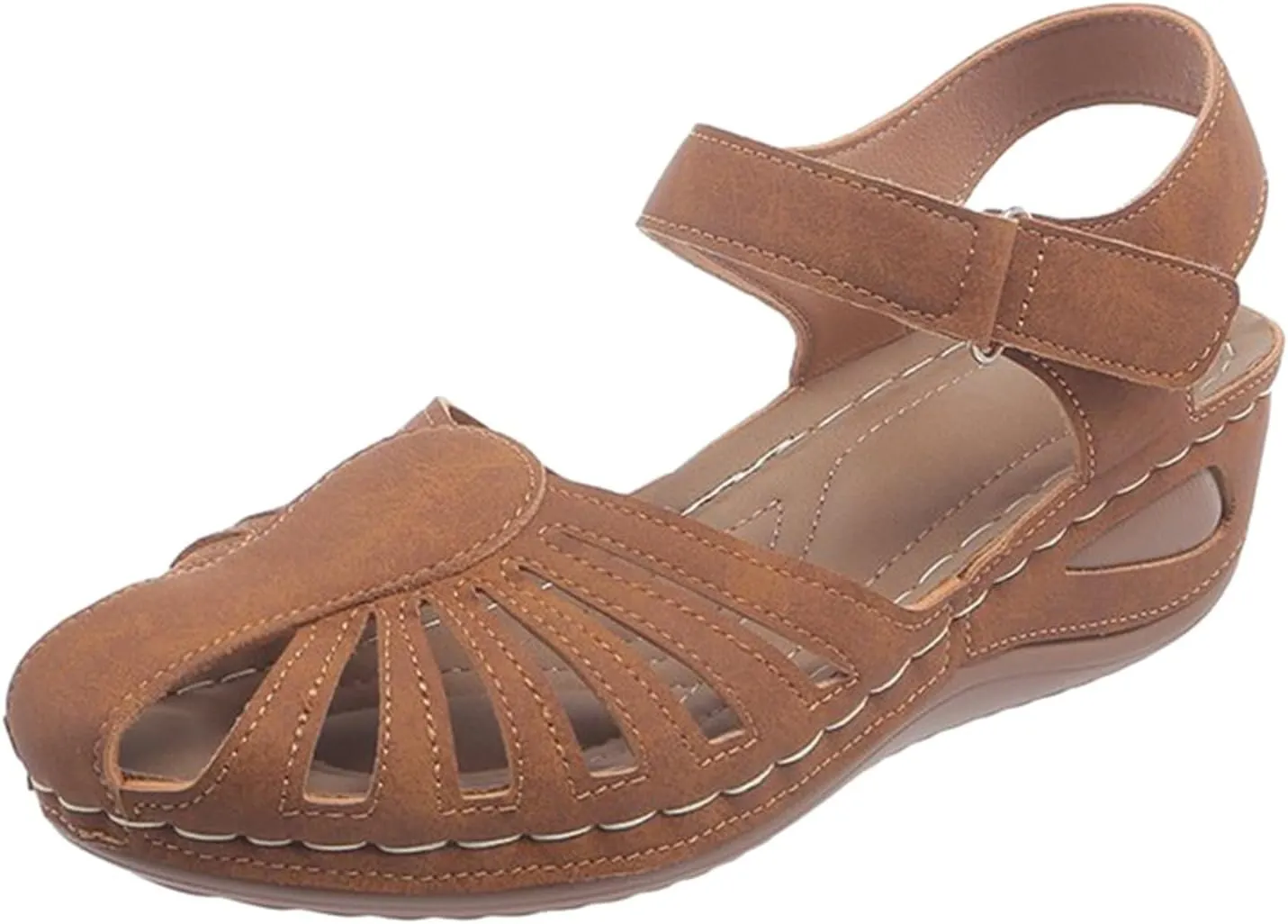 Summer Wedges for Women 2025 with Arch Support Close Toe Orthopedic Sandals Hollow Out Slip On Beach Sandals Adjustable Buckle Orthotic Shoes