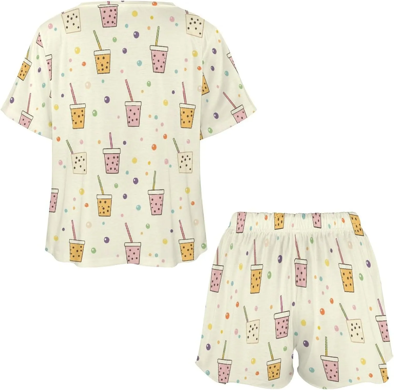 Tea Drink Pattern Pajamas for Women Set Short Sleeve Top And Shorts Lounge Sleepwear Loungewear 2Pcs Pj Sets