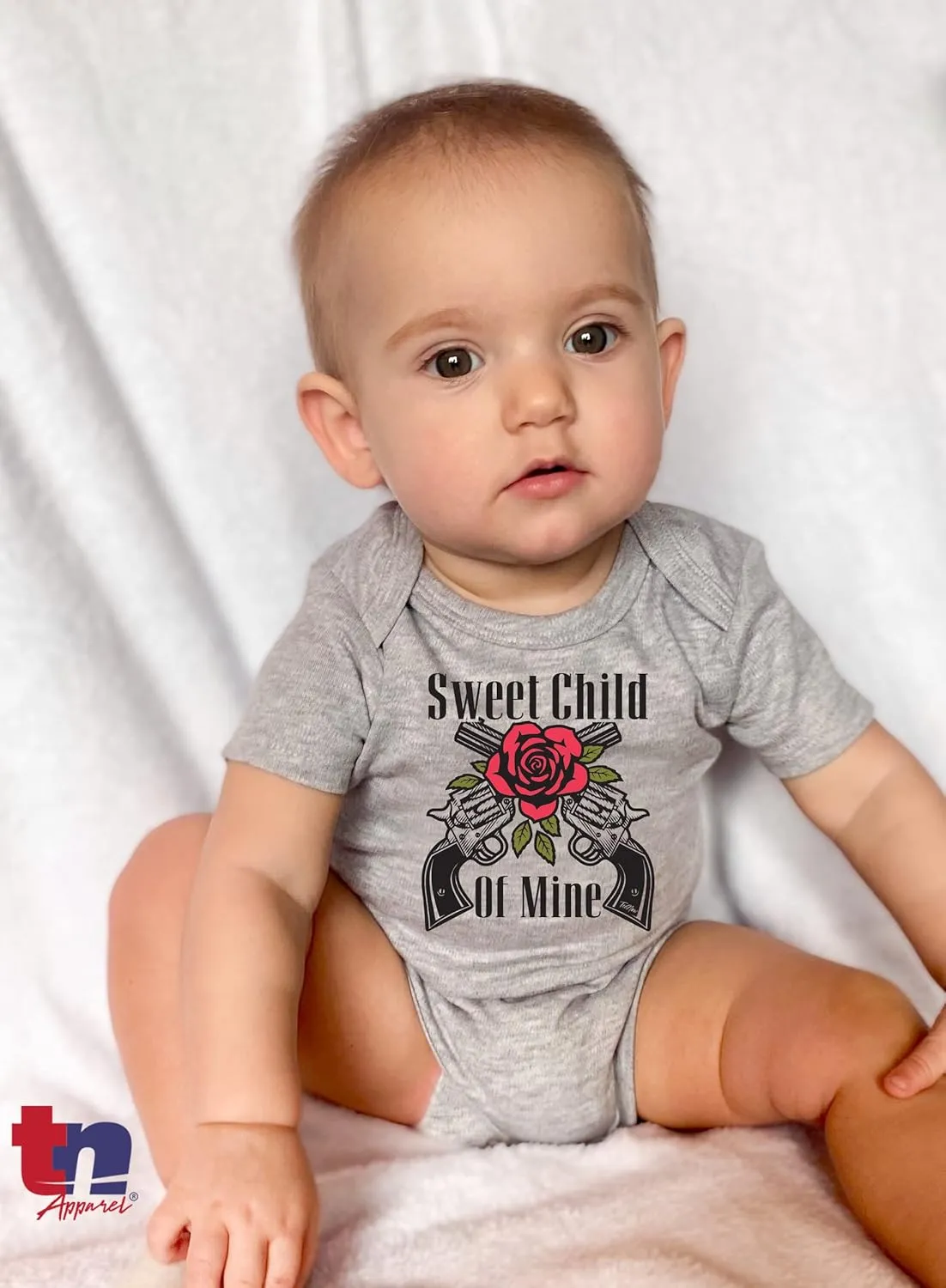 TeeNow - Sweet Child Of Mine - Short Sleeve Baby Infant Bodysuit - Boy/Girl (0-3 Months, Grey)