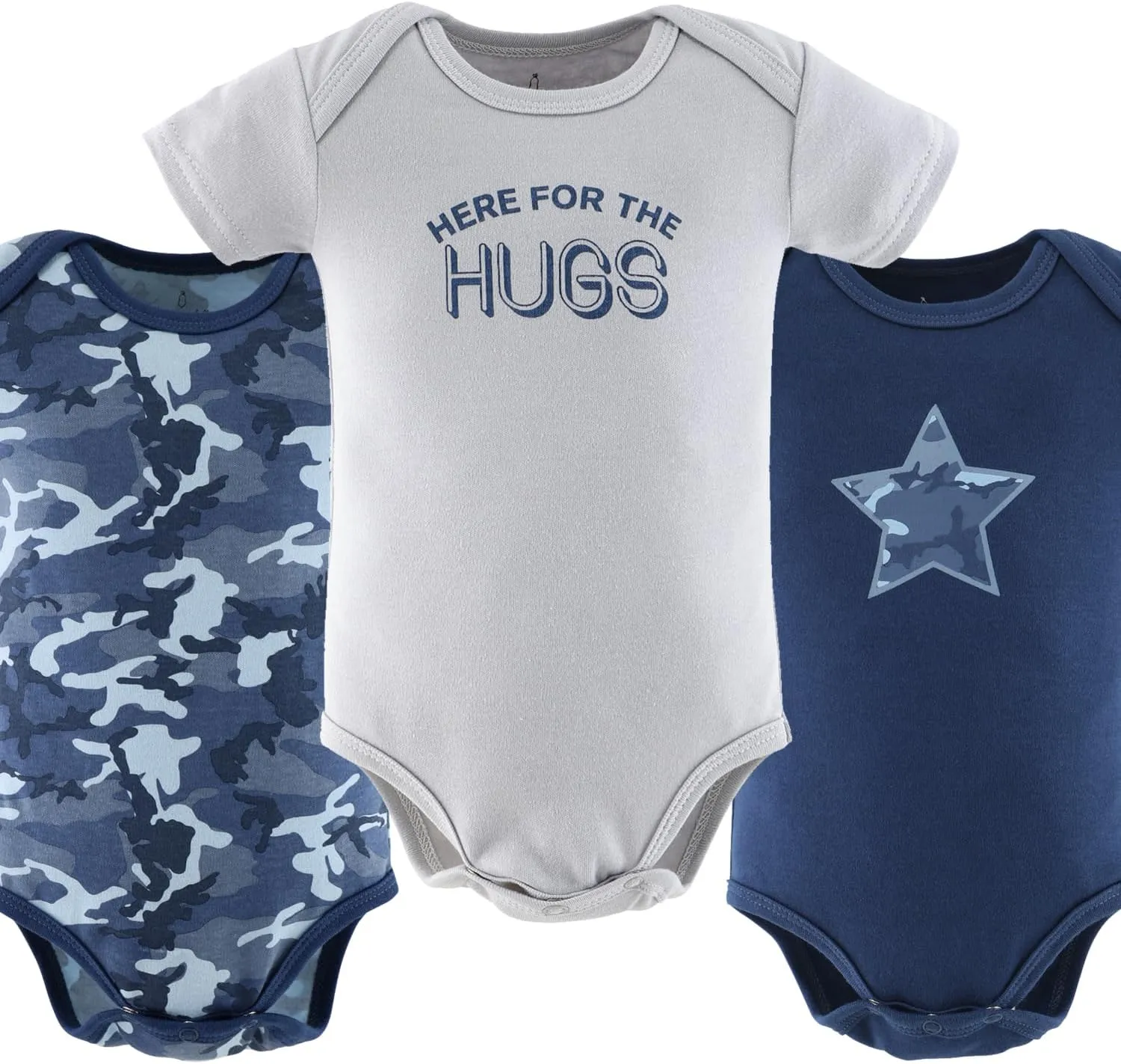 The Peanutshell Baby Boy Short Sleeve Bodysuits - 100% Cotton Outfits for Boys, Sizes 0-24 Months - Blue Camo