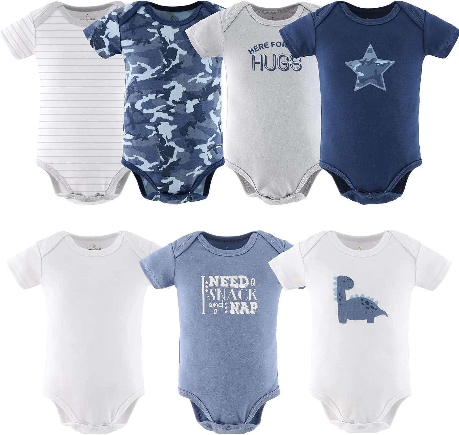 The Peanutshell Baby Boy Short Sleeve Bodysuits - 100% Cotton Outfits for Boys, Sizes 0-24 Months - Blue Camo