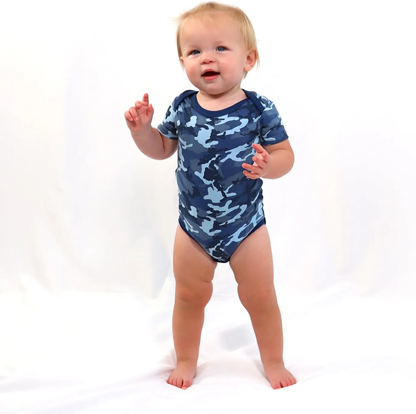 The Peanutshell Baby Boy Short Sleeve Bodysuits - 100% Cotton Outfits for Boys, Sizes 0-24 Months - Blue Camo