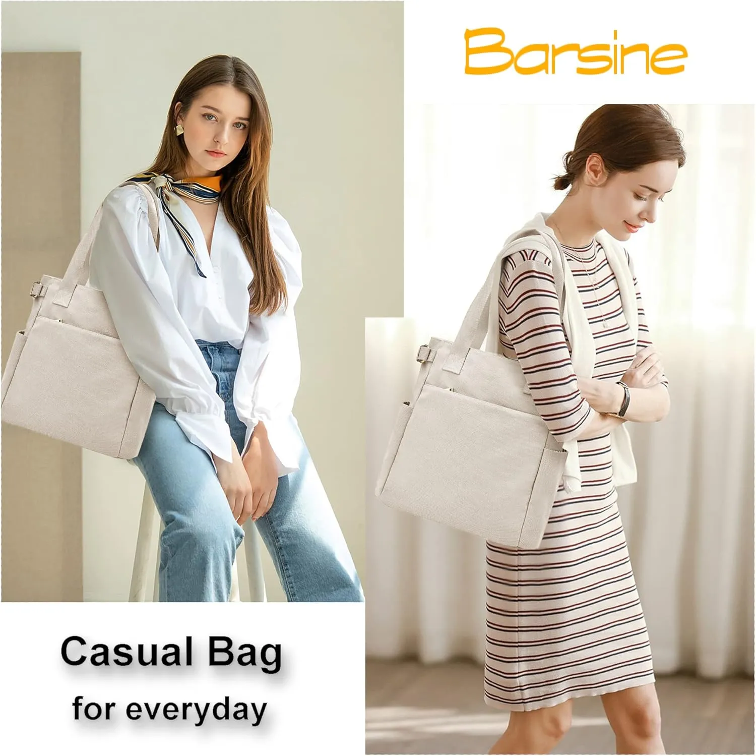 Tote Bags for Women Canvas Top Handle Bag Lightweight Shoulder Handbag with Pockets