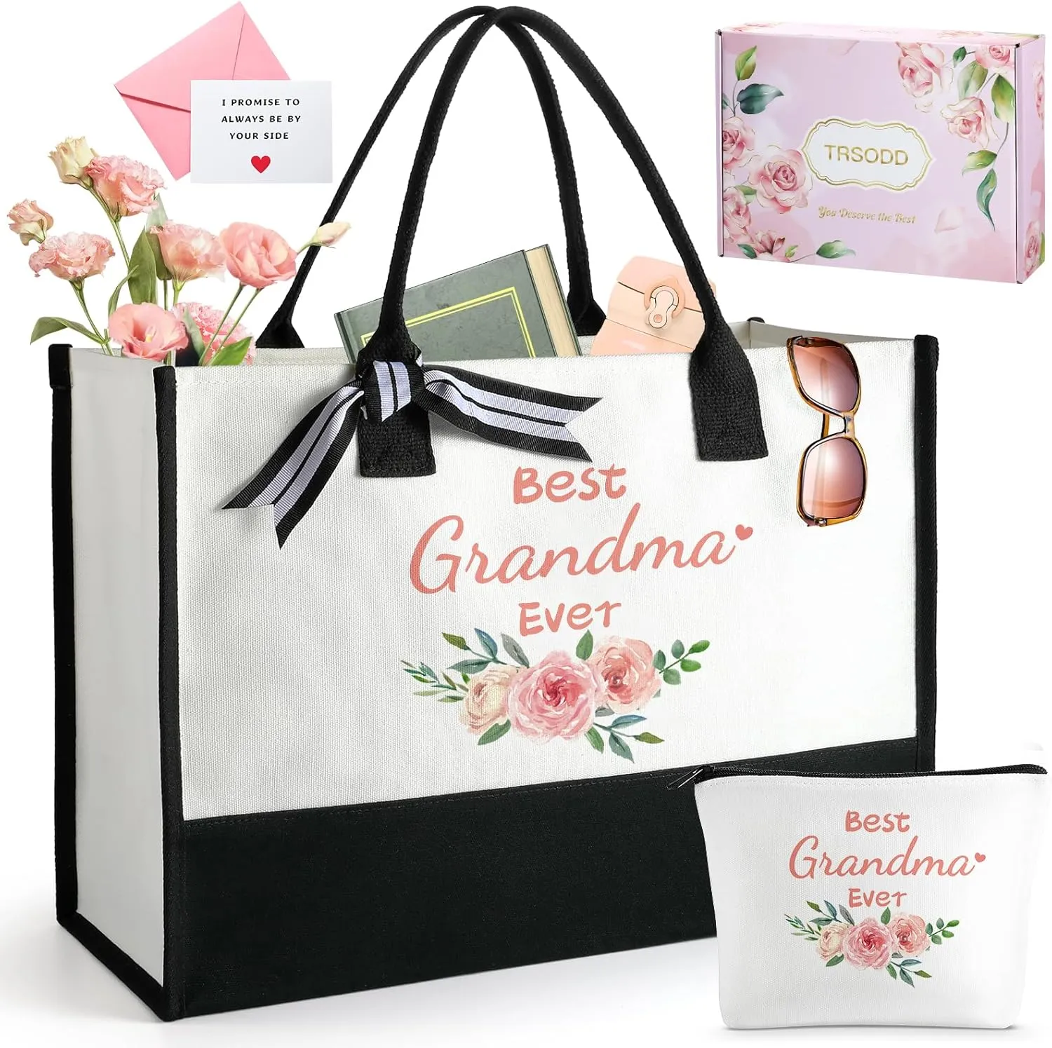 TRSODD Birthday Gifts for Women Mothers Day Gifts for Mom Wife Grandma Daughter Sister Friends Female Tote Bag and Makeup Bag Set