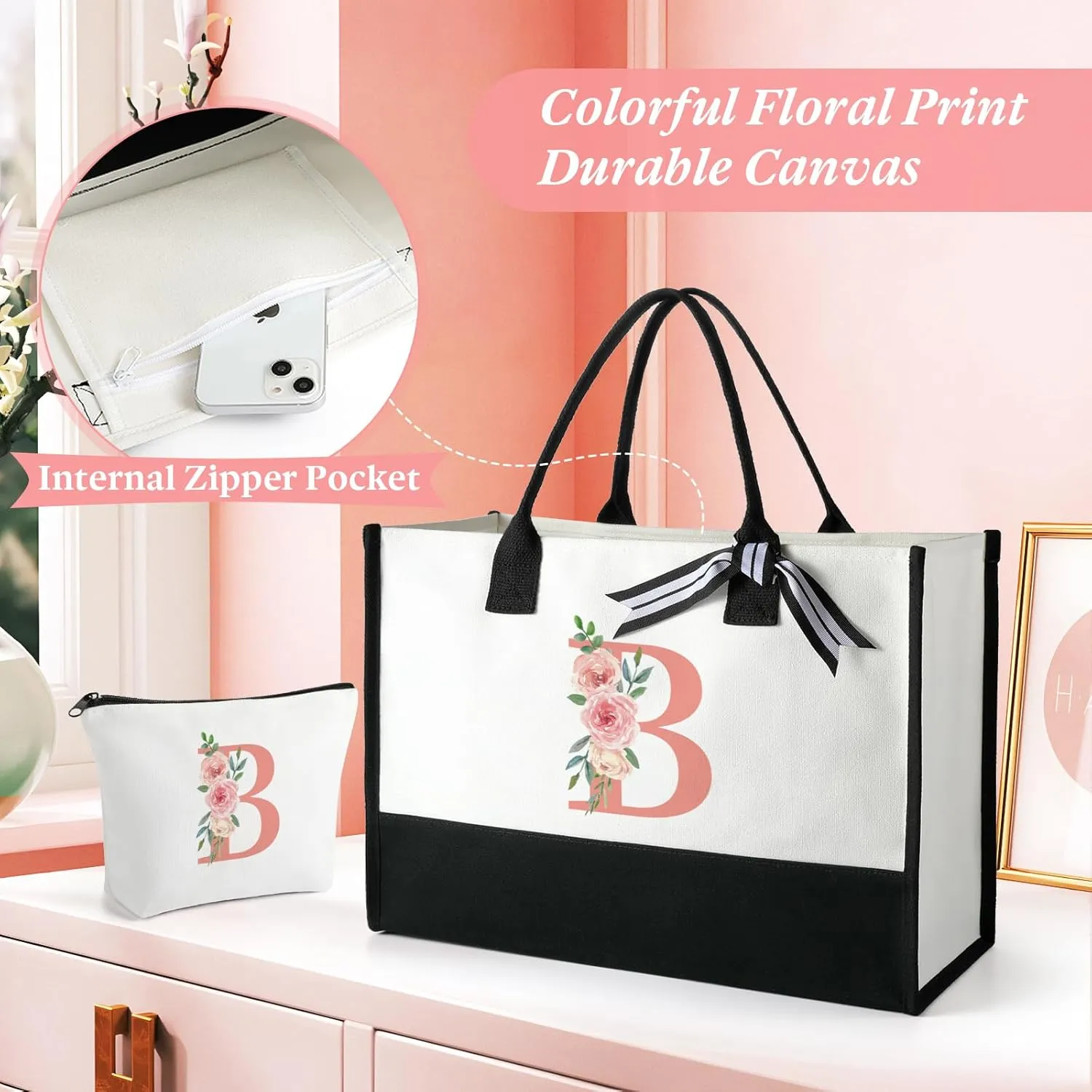 TRSODD Birthday Gifts for Women Mothers Day Gifts for Mom Wife Grandma Daughter Sister Friends Female Tote Bag and Makeup Bag Set