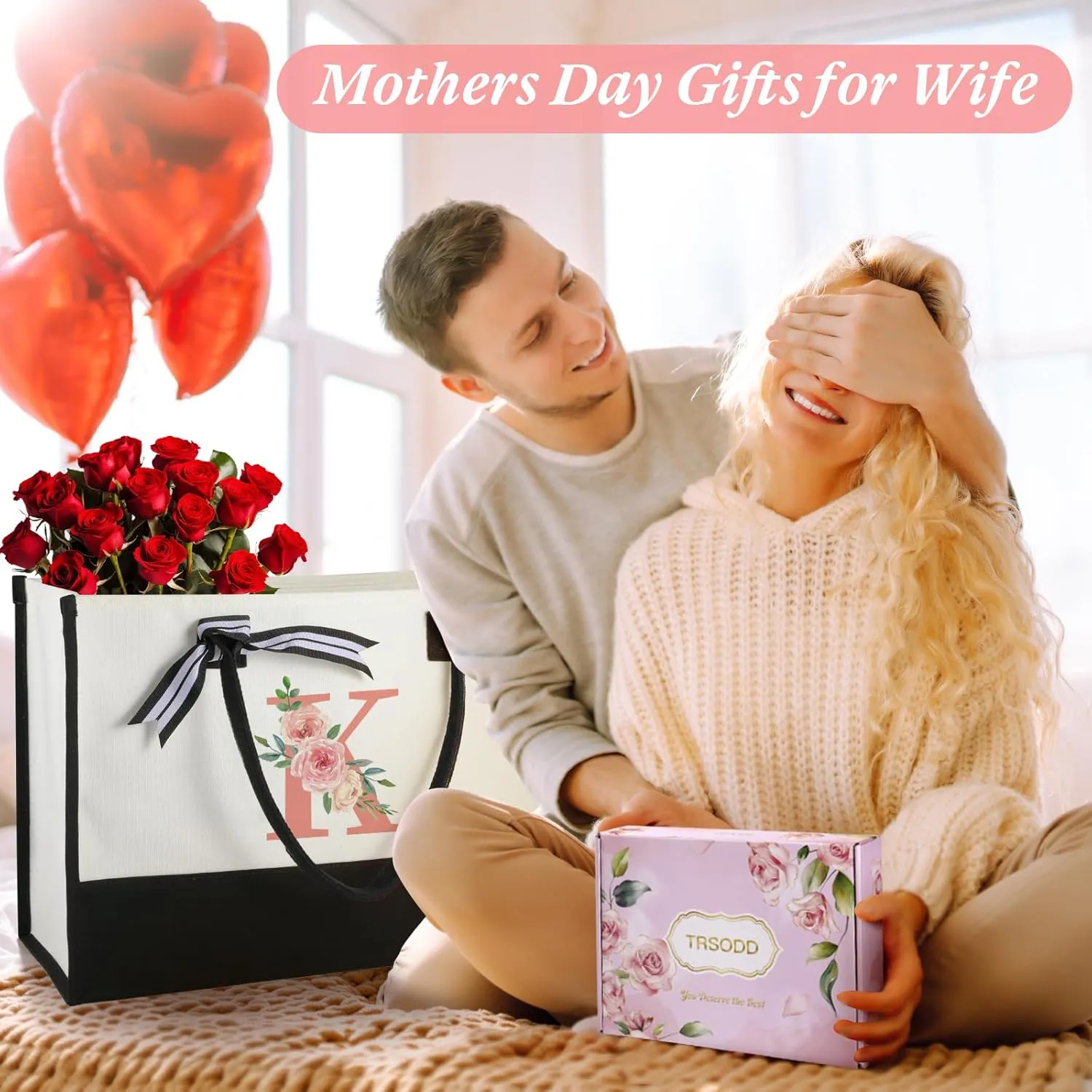 TRSODD Birthday Gifts for Women Mothers Day Gifts for Mom Wife Grandma Daughter Sister Friends Female Tote Bag and Makeup Bag Set