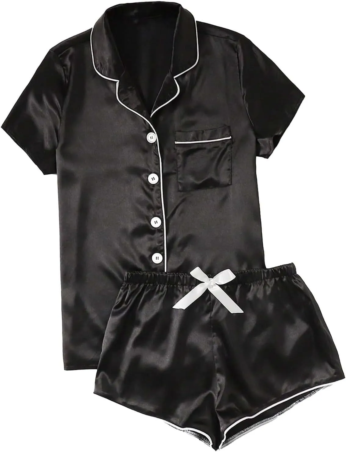 Uillui Silk Satin Pajamas for Women Soft Short Sleeve Sleepwear Button Down Top and Shorts Pj 2 Piece Cute Summer Lounge Set