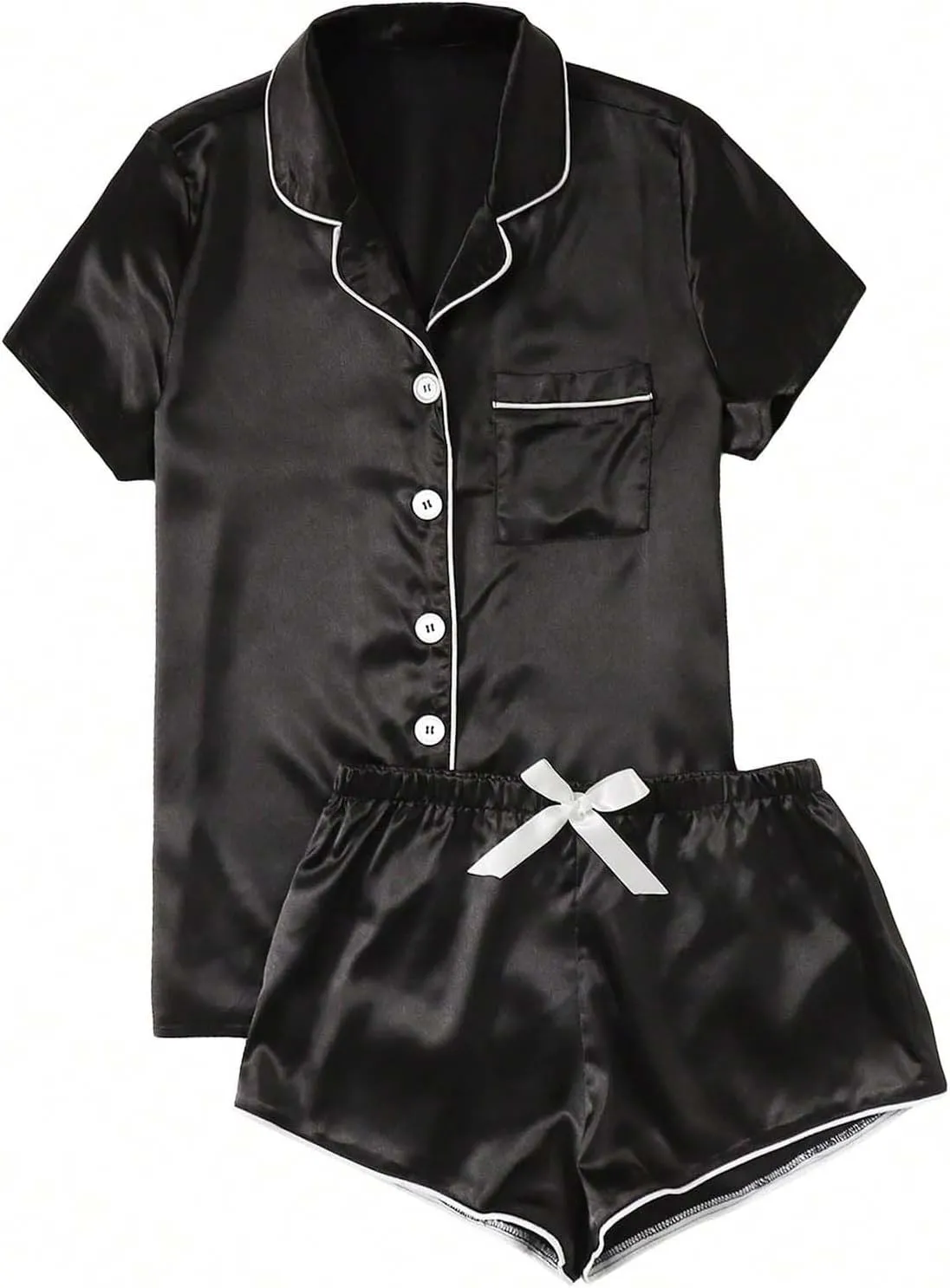 Uillui Silk Satin Pajamas for Women Soft Short Sleeve Sleepwear Button Down Top and Shorts Pj 2 Piece Cute Summer Lounge Set