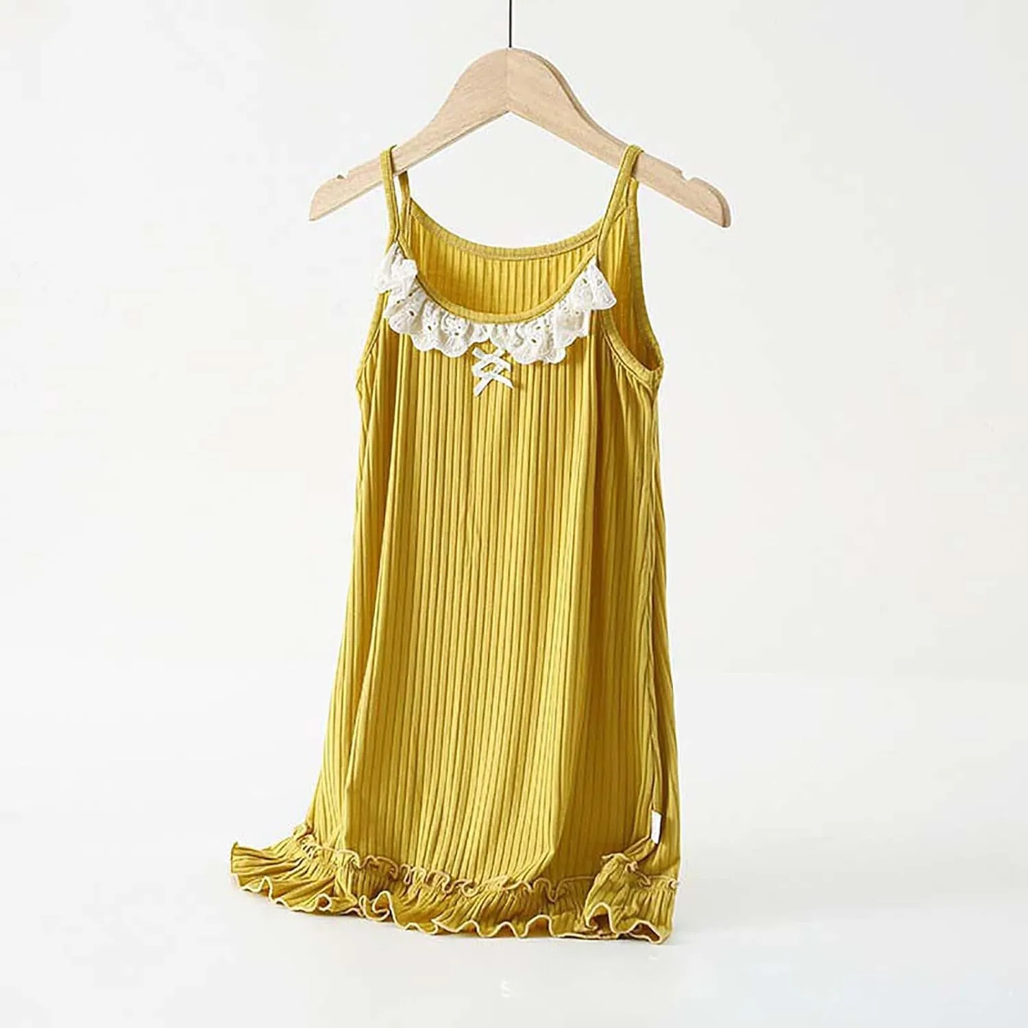 Uillui Womens Modal Nightgown Comfy Sleepwear Chemise Full Slip Dress Lace Ruffle Hem Nighties Spaghetti Strap Pajama Dress