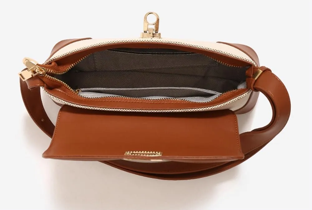 Unique Two-Tone Shoulder Bag  Vintage-Inspired Crossbody Purse Women, Retro Chic Office Commute Bag