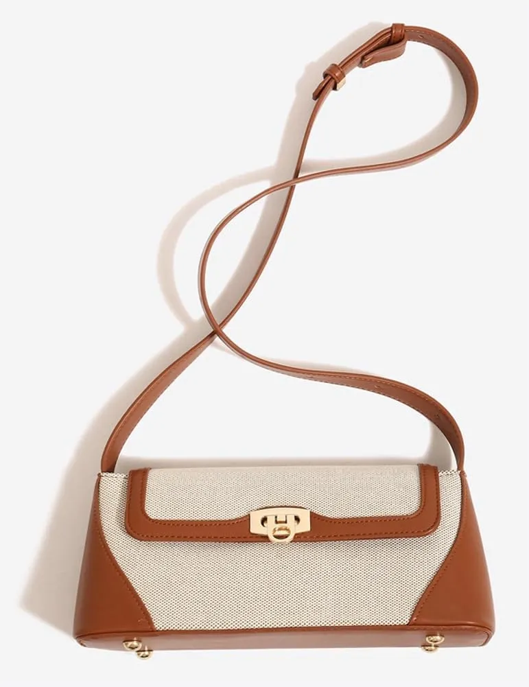 Unique Two-Tone Shoulder Bag  Vintage-Inspired Crossbody Purse Women, Retro Chic Office Commute Bag