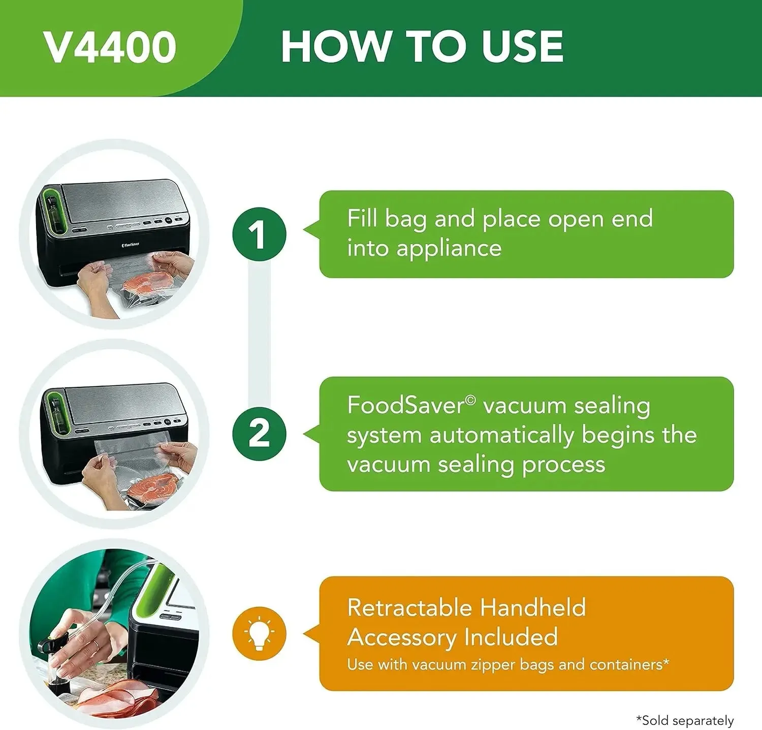 V4400 2-in-1 Vacuum Sealer Machine with Automatic Vacuum Sealer Bag Detection and Starter Kit