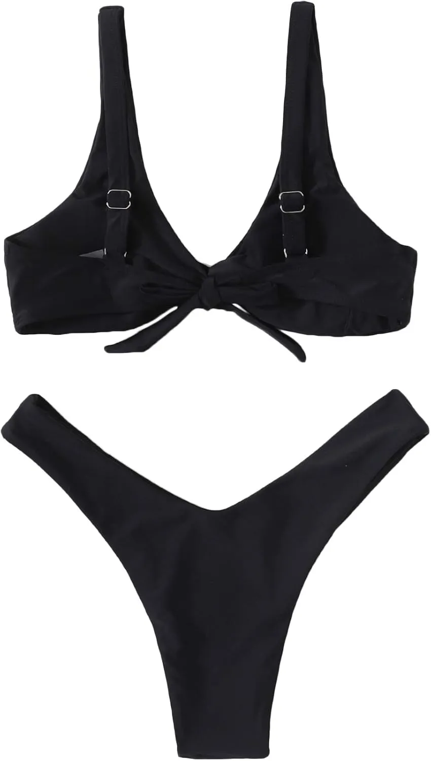 Verdusa Women's Twist Front High Cut Thong Two Piece Bikini Set Swimsuit