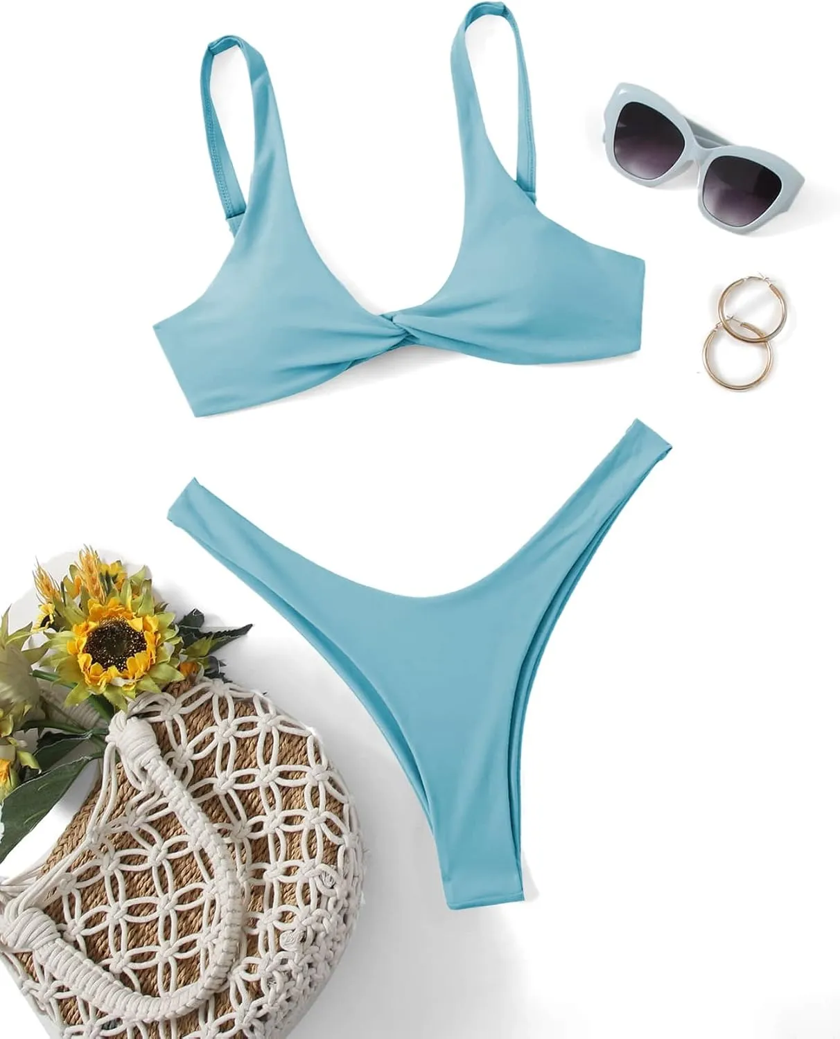 Verdusa Women's Twist Front High Cut Thong Two Piece Bikini Set Swimsuit