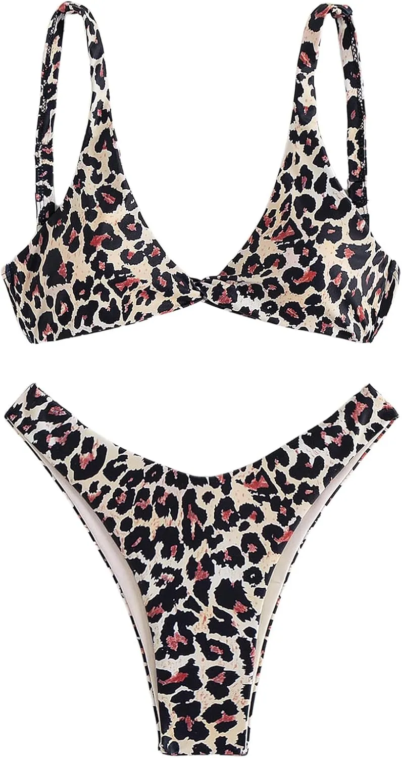 Verdusa Women's Twist Front High Cut Thong Two Piece Bikini Set Swimsuit