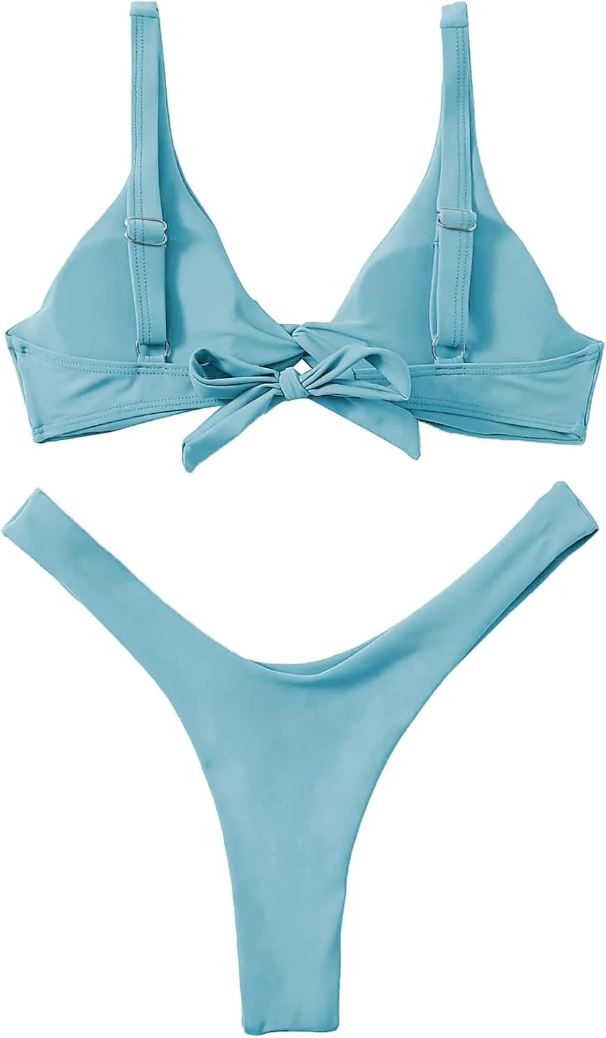 Verdusa Women's Twist Front High Cut Thong Two Piece Bikini Set Swimsuit