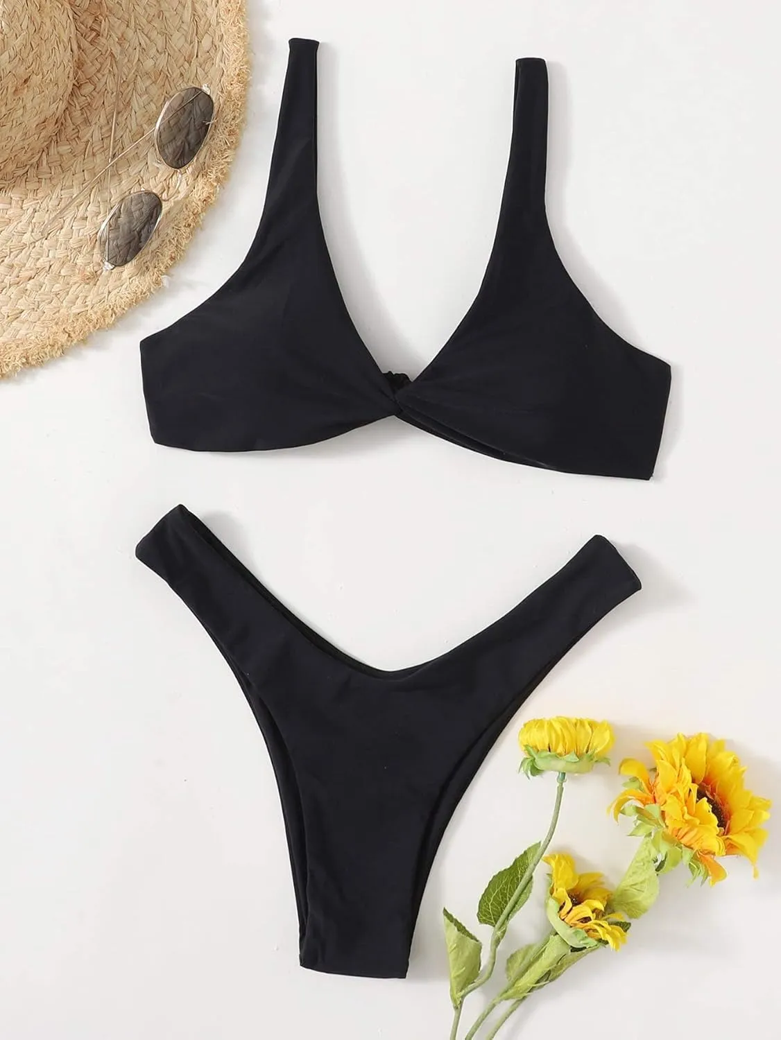 Verdusa Women's Twist Front High Cut Thong Two Piece Bikini Set Swimsuit