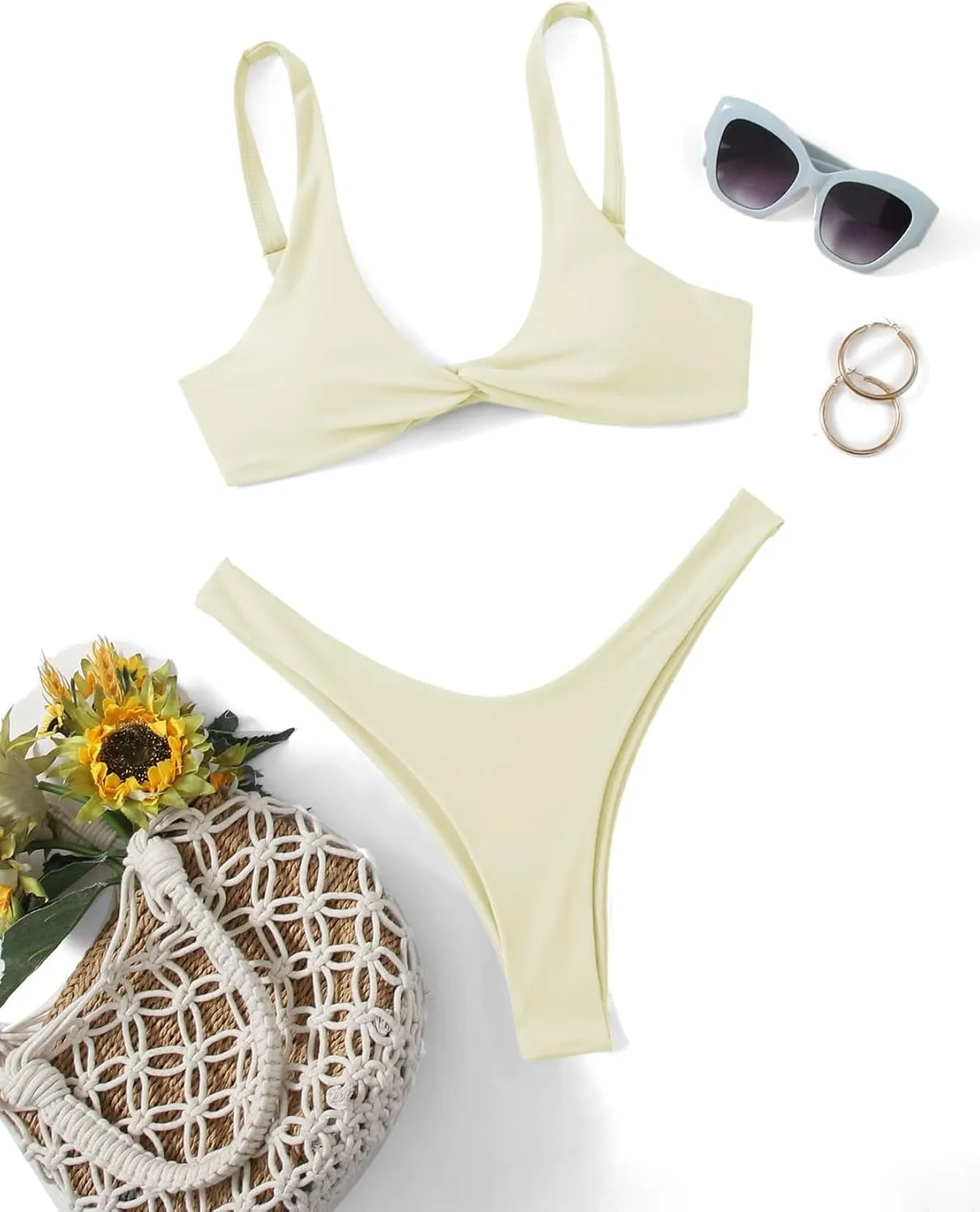 Verdusa Women's Twist Front High Cut Thong Two Piece Bikini Set Swimsuit