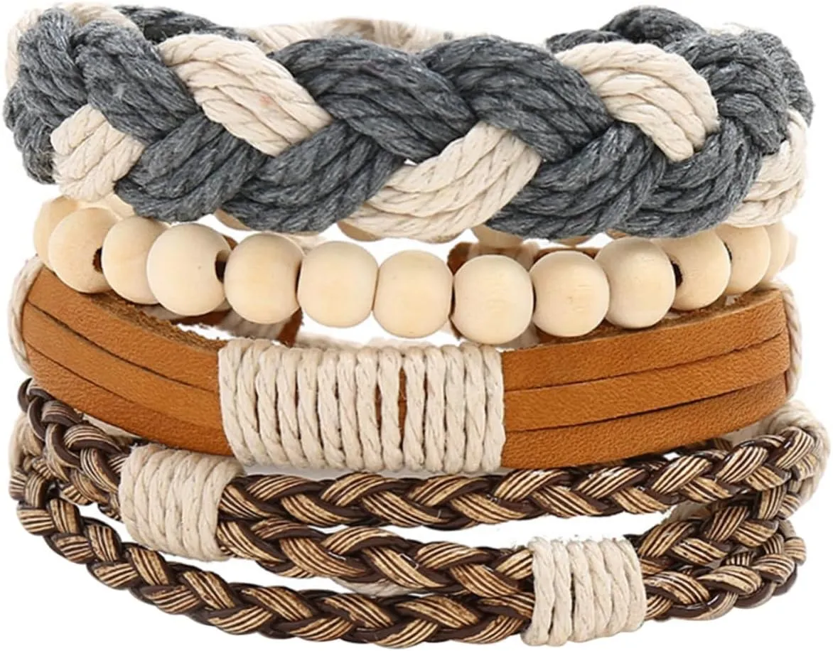 Versatile Bracelet Set 4pcs Braid and Bead Bracelets Suitable for Daily Wear