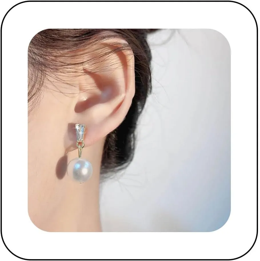 Vintage Dangle Pearl Earrings Rhinestone Pearl Earrings Crystal Square Stud Earrings Sparkly Pearl Drop Earrings Jewelry for Women