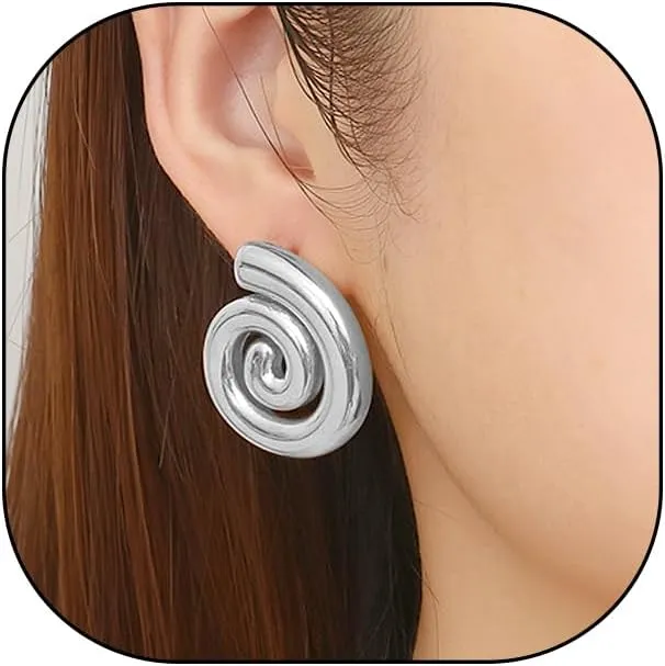 Vintage Gold Spiral Dangle Drop Earrings for Women Chunky Silver Statement Stud Earrings Trendy Lightweight Earrings Jewelry Gifts