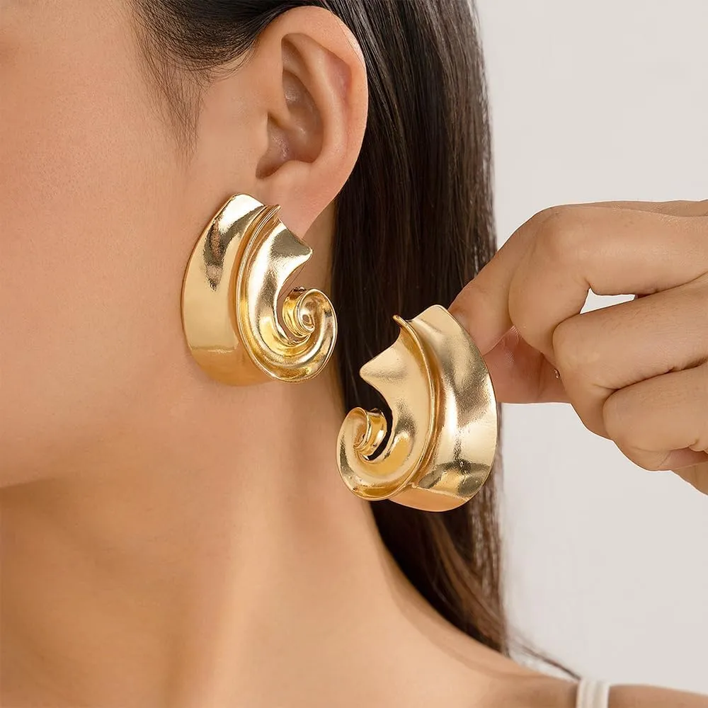 Vintage Gold Spiral Dangle Drop Earrings for Women Trendy Chunky Silver Statement Stud Earrings Lightweight Earrings Jewelry Gifts