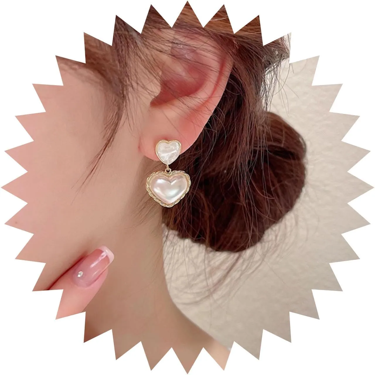 Vintage Heart Pearl Drop Earrings Pearl Heart Dangle Earrings Heart Pearl Earrings Heart Stud Earrings for Women